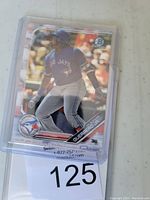 Front side of the Vladimir Guerrero Jr. 2019 Bowman Chrome Prospect baseball card showing player in Blue Jays uniform in batting pose with chrome finish.