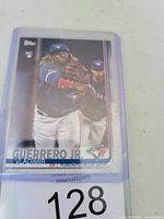 Front side of the Vladimir Guerrero Jr. 2019 Topps Update Rookie Baseball Card showing player image in Toronto Blue Jays uniform and logos.