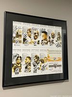 Framed collection of Hamilton Tiger-Cats season tickets showing full item including player images and signatures.