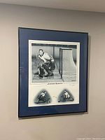 Framed black and white print featuring Toronto Maple Leafs goalie John Bower in various poses, hung on wall.