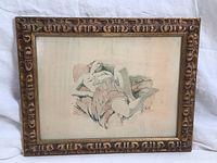 Full view of framed watercolor painting of reclining nude