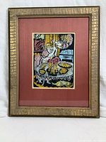 Framed entire woodblock print showing full artwork and frame.