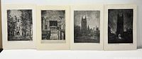 Four etchings side by side on a wall showing overall lot content