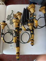 Overhead view of both sconces, hooks and candles on table