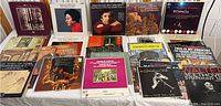 Full view of all records laid out on a surface showing a variety of classical music album covers including Glenn Gould and Arthur Rubinstein.