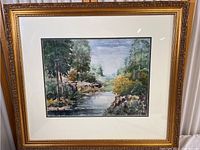 Full view of framed watercolor print showing overall condition and framing style.