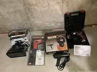 Overview of all tools including cordless drill, heat gun, fastener, and stripper.