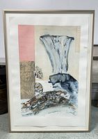 Full view of the mono print artwork in frame showing the entire composition and condition