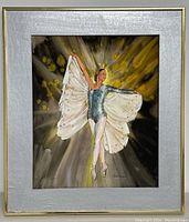 Framed gouache painting of a ballet dancer with butterfly wings, signed by Stewart Sherwood, showing overall view of the artwork.
