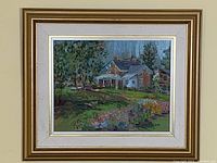 Framed acrylic house painting by Esther Ritchie on board, view showing full artwork and frame.