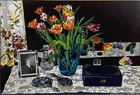 Alternate angle of the complete painting focusing on composition and details of the vanity objects.