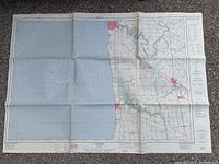 Flat view of the folded map showing Goderich and surrounding area with geographical details and grid.