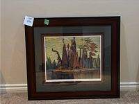 Frontal view of the framed painting showing the artwork and frame.