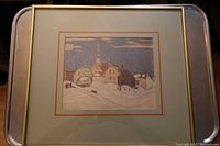 Full view of the lithograph print in the metal frame showing the entire artwork and frame.