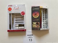 Photo showing both the Kiss Lash Couture Luxtensions 3D DIY Faux Lash Extensions kit and the Kiss imPRESS Press-On Falsies kit side by side.