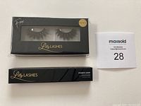 Photo of boxed Lilly Lashes magnetic lashes in Mykonos style and black Power Liner eyeliner in original packaging, with lot tag.