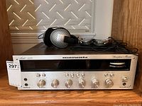 Marantz receiver with two sets of Sony headphones on top