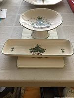 Photo of Nikko ceramics including footed raised dish and rectangular spoon tray on table