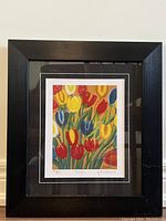 Front view of framed print showing colored tulip image and mat