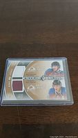 Front view of the hockey card showing Matt Duchene and Paul Stastny with jersey swatches and card details including card number 211/299.