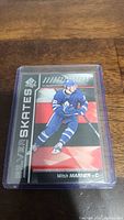 Front view of Mitch Marner rookie hockey card from the Silver Skates series showing player in blue Toronto Maple Leafs uniform.