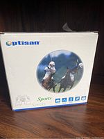 Original white box labeled Optisan with sports binoculars image and branding