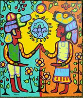 Frontal studio view of entire painting against solid backdrop