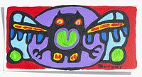 Front view of the original Karl Burrows acrylic painting on acid-free paper, showing full artwork with bright colors and detailed black-lined shapes.