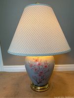 Full view of the lamp with shade showing overall style, color, and size.