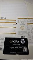 GRA branded card indicating lifetime warranty and registration information for the moissanite gemstone.