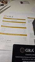 GRA grading report showing moissanite grading results including 1 carat weight, D color grade, VVS1 clarity, excellent cut, polish and symmetry.
