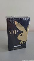 Front view of unopened Playboy VIP cologne box showing branding and packaging condition.