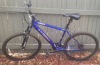 Side profile view of blue Kent 2.6 Terra mountain bike showing frame branding and tires.