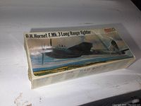 Sealed box of D.H. Hornet F.Mk.3 Long Range Fighter model kit, box top with color illustration and product labeling.