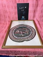 Framed vintage silk textile art featuring pandas in a bamboo forest. Measures about 22 by 17.5 inches, gold frame with glass, mounted on white background.