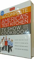 Front cover of The Complete America's Test Kitchen TV Show Cookbook 2001-2012, showing it is a hardcover book featuring recipes from the hit TV show with product ratings and behind-the-scenes content.