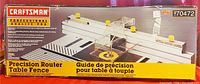 Photo of the box front showing the Craftsman branding, image of the router table fence with guard and dust port, and item details.