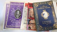 Collection of five vintage issues of The Illustrated London News and London News magazines with different illustrated and photographic covers.