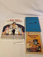 Photo showing three baseball-themed books: Say Hey and the Babe, Mel Martin Baseball Stories, and Baseball Fever.