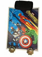 Full front view of the Marvel Avengers poster showing the main Avengers characters in a stylized, colorful design with Marvel Avengers Station logo.