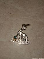 Front view of silver Aquarius charm pendant with birthstone and .925 mark