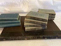 'The Art Amateur' large black leather-bound book with gold text on spine shown with other smaller books