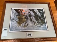 Full view of framed art print 'Out of the Woods' by M. Visser, showing artwork, frame, and inset certificate