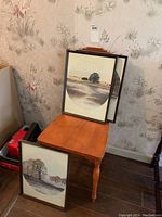 Three framed winter landscape prints by English artist Chris Dodds, showing snowy fields and trees.