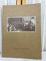 Folder with mounted etching print measuring approximately 10x14 inches, showing classical scene and artist signature text.
