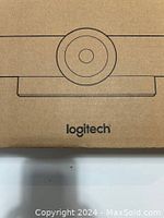 Close-up of box front showing Logitech logo and camera outline