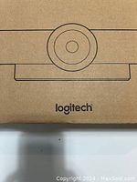 Close-up of front box artwork showing Logitech logo and camera outline