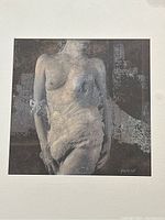 Close-up of the artwork showing a nude woman on textured paper with the artist's signature 'Hanson' visible.