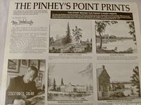 Informational print with title 'The Pinhey's Point Prints' describing the artist Ben Babelowsky and the story behind the prints with four black and white images of the prints.