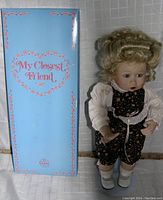 Blue Ashton Drake Galleries box for "My Closest Friend" doll, measuring approximately 15 inches tall.